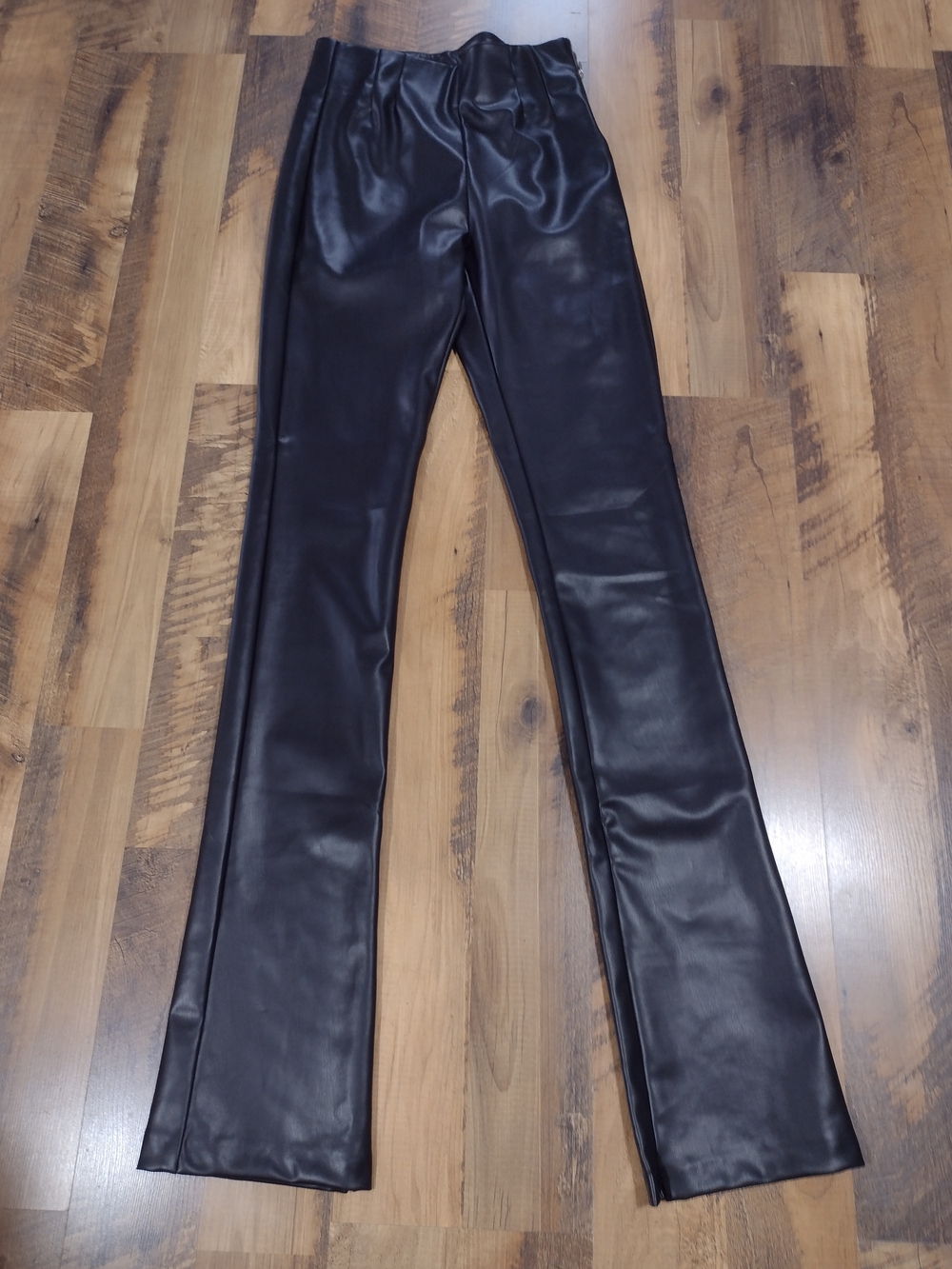 Zara Black Faux Leather Street Wear Edgy Night Out Flared Jeans Sz Small Tall